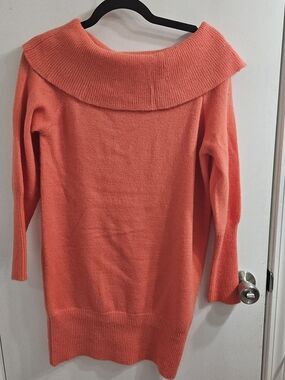 Pink Lily Off-Shoulder Sweater Dress in Coral Orange